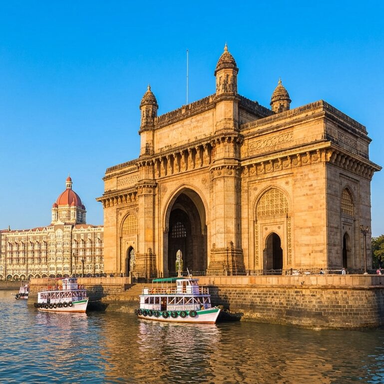 The iconic Gateway of India monument overlooking the Arabian Sea in Mumbai.