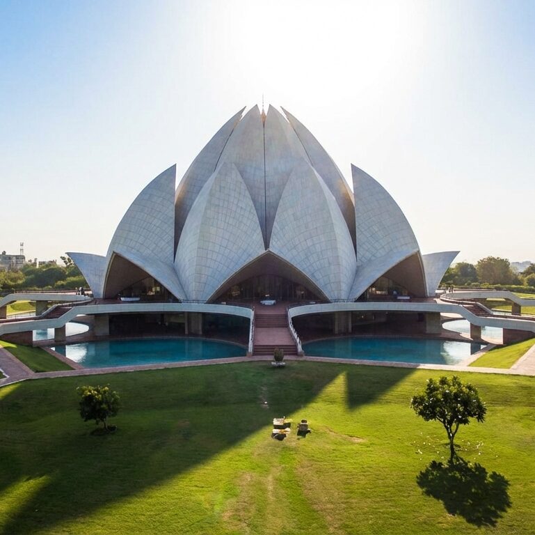 The historic India Gate monument at dusk in the heart of New Delhi.